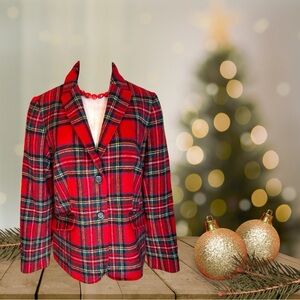 Talbots size 8 Christmas plaid Shetland‎ wool blazer , rare find , classic style